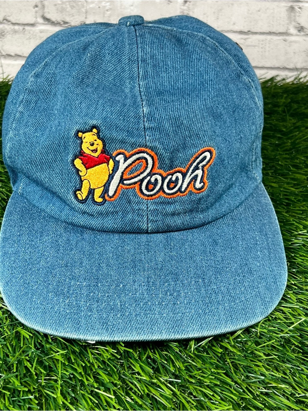 Vintage Disney Winnie The Pooh Denim Baseball Cap Hat Embroidered Spell Out